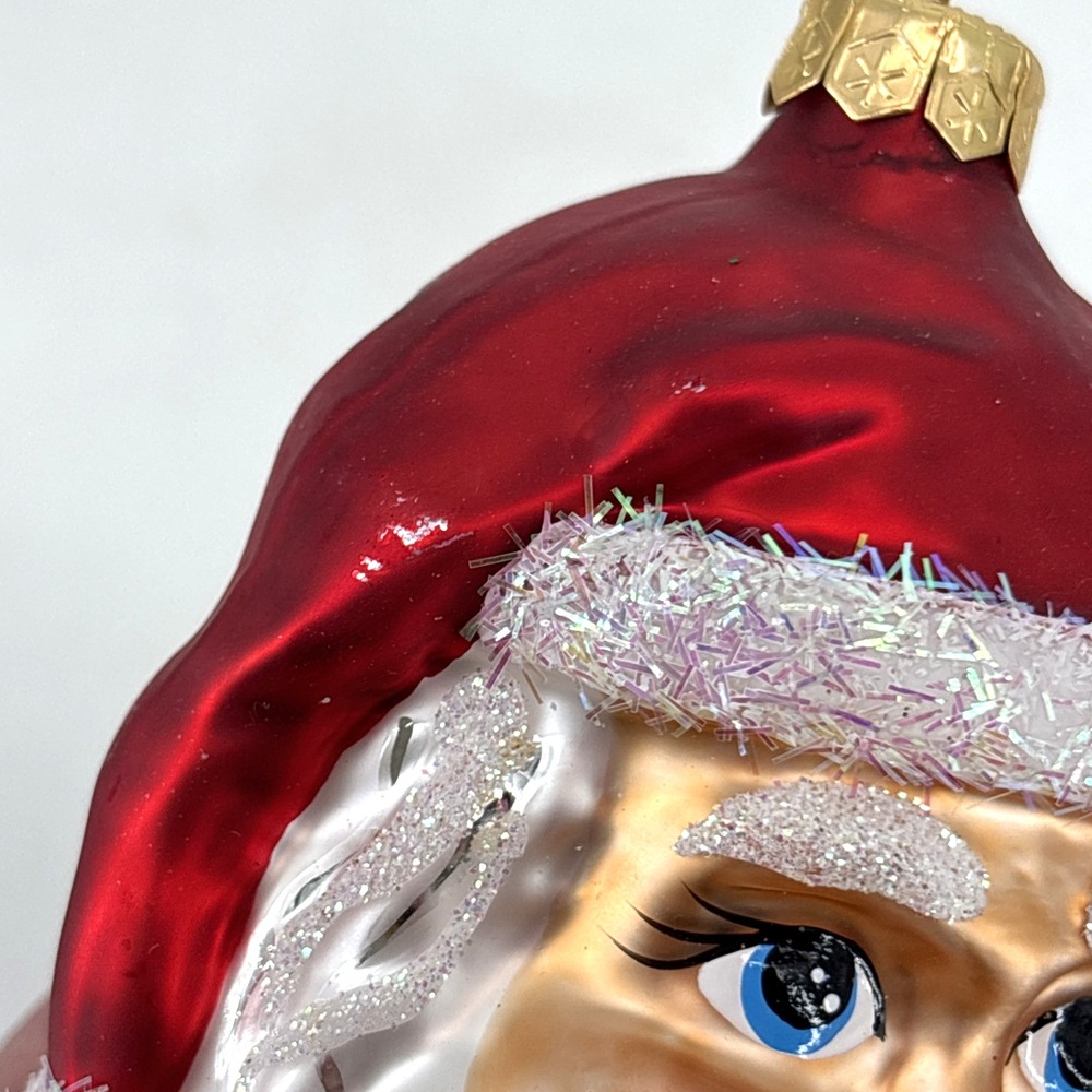 Impuls Glass Santa Face Hand Painted Santa Claus Christmas Ornament Poland 5.25" - Picture 9 of 10